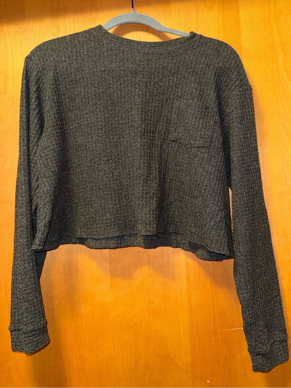 wild fable Charcoal Waffle-Knit Cropped Long Sleeve Top